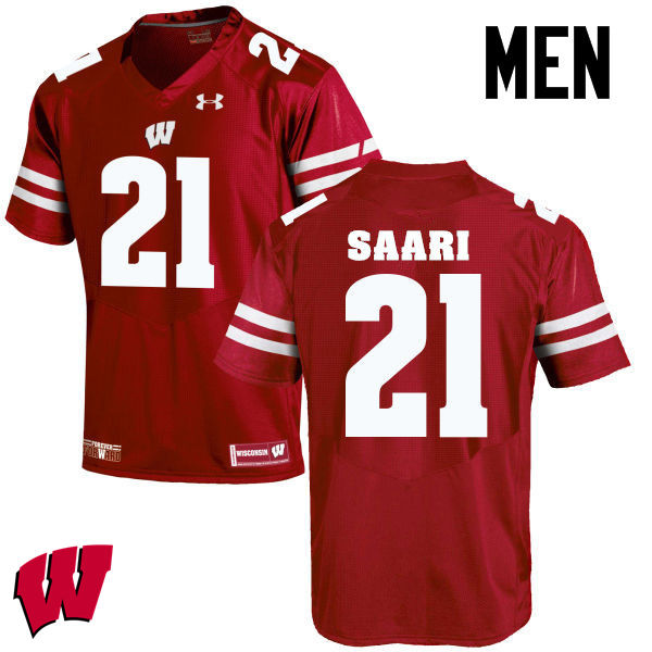 Men Wisconsin Badgers #21 Mark Saari College Football Jerseys-Red - Click Image to Close